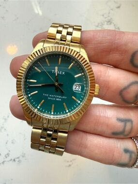 Timex Waterbury 34mm Watch gold tone and green
